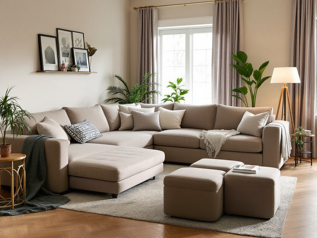 Modular and multifunctional small living room furniture showcasing a sectional sofa that transforms into separate seats and storage ottomans in a cozy, stylish room.